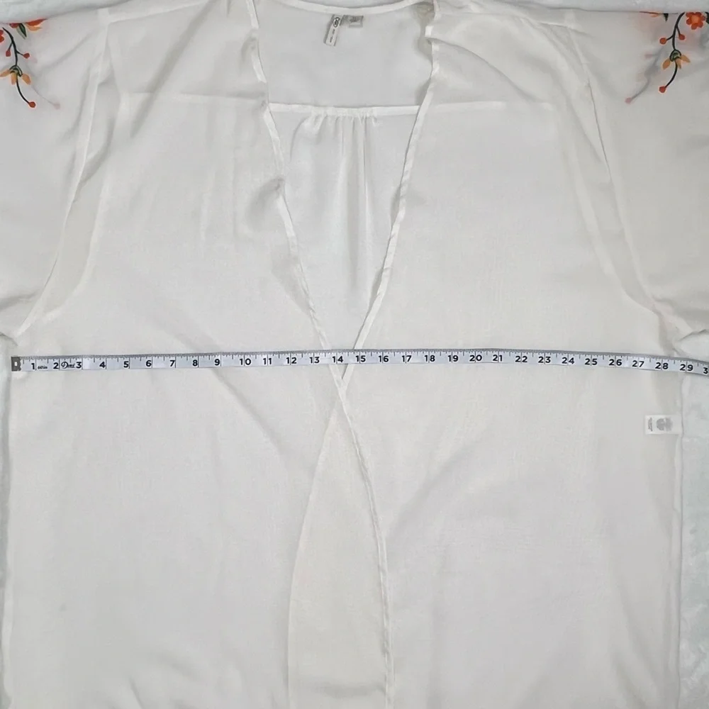 Fringe Kimono Floral Boho Festival Embroidered White Orange Flowers Medium Cato - Picture 13 of 17